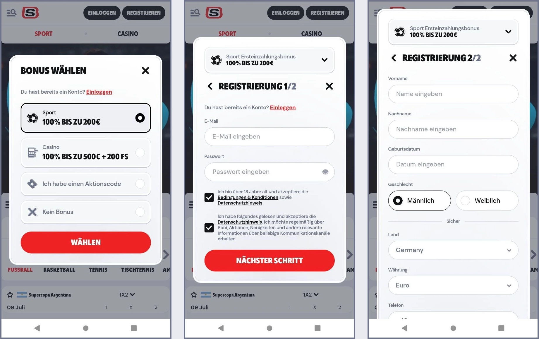 Registrierung bei Supabet Casino