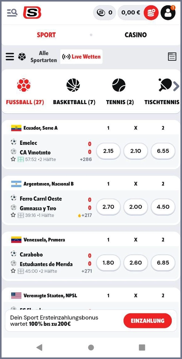 Live-Wetten bei Supabet Casino