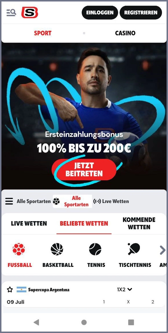 Übersicht der Supabet Casino-Hauptseite